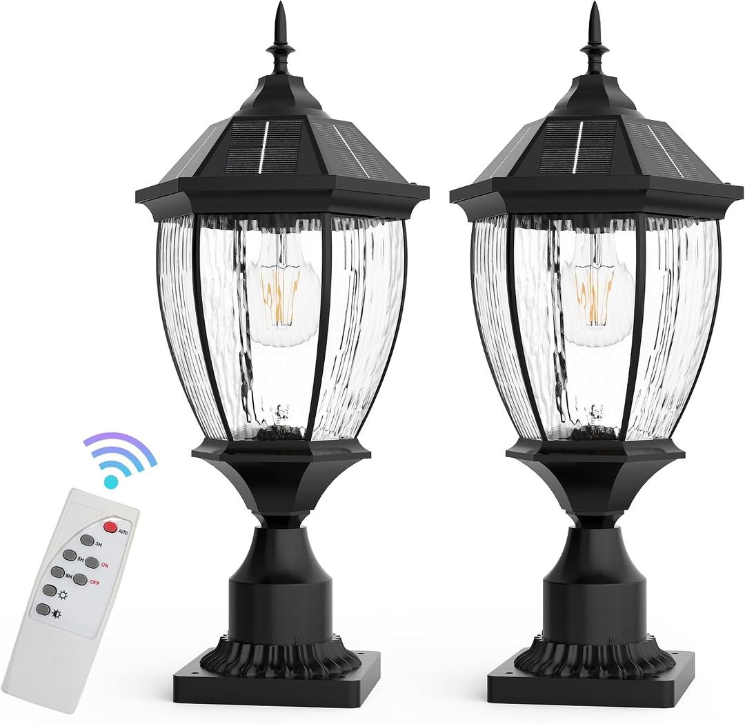 Solar Lamp Post Lights Outdoor Waterproof with Pier Mount Base, 20" H Large Aluminum Outside Solar Lights for Yard, Dusk to Dawn Outdoor Column Lights for Garden, Pathway, Patio(2 Pack)