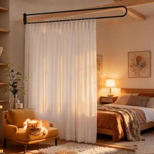 U Shape Privacy Partition Curtains for Room Divider Partitions with Flat Hook Inherent Hospital Curtains for Fitting Room Beauty Salon Bedroom Hospital SPA (Black-white)