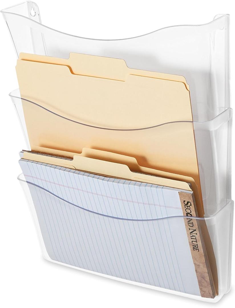 Rubbermaid Unbreakable Expandable Three-Pocket Wall File Set, Clear (65976) (1 Count (Pack of 1))