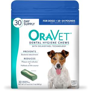 ORAVET Dental Chews for Dogs, Oral Care and Hygiene Chews (Small Dogs, 10-24 lbs.) Blue Pouch, 30 Count