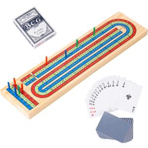 Cribbage Board Game Set - Complete Cribbage Kit for 2-4 Players - Includes 9 Pegs, Deck of Playing Cards & Continuous 3 Track Board - Perfect for Family Game Night & Travel (Ages 8+)