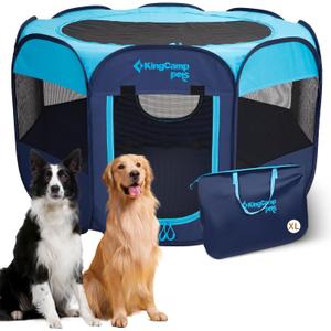 KingCamp Dog Playpen, Portable Foldable Cat Kitten Puppy Tent Crates 29"/36"/50" Pop Up Pet Playpen with Zippered Bottom & Cover for Indoor Outdoor Use (X-Large, Blue)