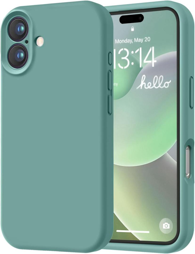 LOVE 3000 Designed for iPhone 16 Case, Premium Silicone with [Soft Anti-Scratch Microfiber Lining] Shockproof Protective Phone Case for Men Women Girls 6.1", Pine Green