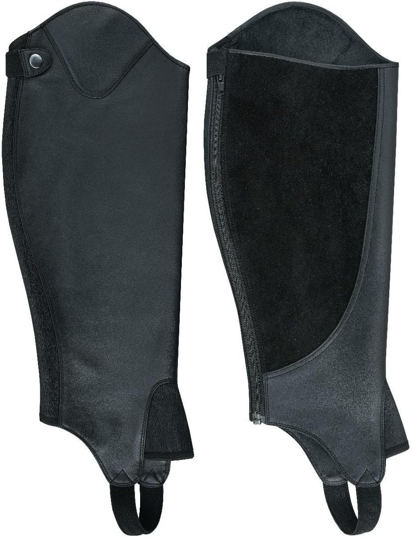 Unisex Adult Top Grain Cow Hide Leather Half Chaps Black (L) Unisex Adult Top Grain Cow Hide Leather Half Chaps Black (L)