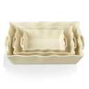 Sweejar Casserole Dishes for Oven, Ceramic Bakeware Set of 3, Rectangular Baking dish with Handles, Wave Edge Lasagna Pan Deep for Cooking, Cake, Dinner, Banquet and Daily Use (White)