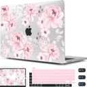 CISSOOK Compatible with MacBook Pro 13 inch Case M2 M1 Chip 2025-2016 Release A2338 A2251 A2289 A2159 A1989 A1706 Model with Touch Bar, Plastic Hard Shell Case +Keyboard Cover, Cute Pink Flower