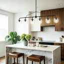 Modern Black Glass 6-Light Linear Pendant Light, Kitchen Island Chandelier