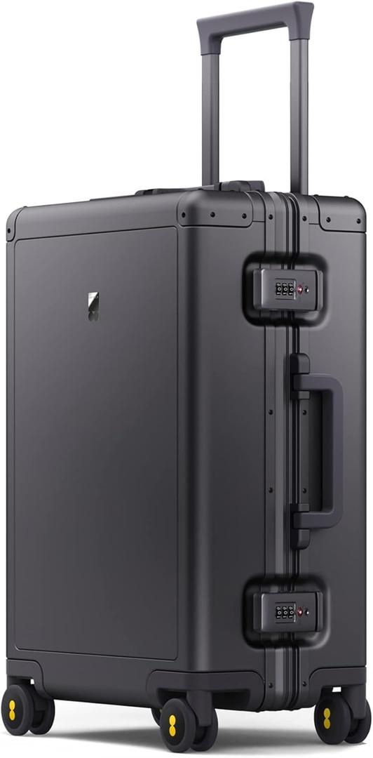 LEVEL8 Gibraltar Aluminum Zipperless Luggage 20 Inch, Hardside Carry on Suitcases with Wheels Tsa Lock, 8 Spinner Wheels, Dark Grey