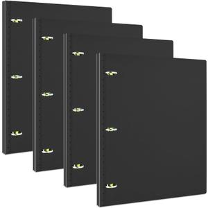 INFUN 1 Inch Telescoping 3 Ring Binder- 4 PCS-Black, Portable Plastic Binder with Telescoping Spine, 3 Ring Binders with Foldable Front Cover Holds 8.5" x 11" Paper for School,Office and Homes