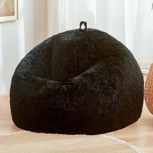 Black fuzzy bean bag chair covers (No Filler), comfy Shaggy Black bean bag chair Cover for bedroom, stuffed animal Storage, kids adults teens girls bean bag chairs, Anti-Slip