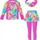 Girls Long Sleeve Rashguard Half Zip Swimsuits UPF 50+ Two Piece Swim Sets with Hairband 5-12Y (5-6 Years, B1-tiedye 03)