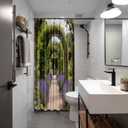 Batmerry European Flowers Scenery Garden Decoration Shower Curtain, Colourful English Summer Garden Path Arch Decor Shower Curtain for Shower Stall Bathroom Waterproof of Standard Size 72x72 Inch