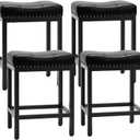 Sweetcrispy Bar Stools Set of 4, 24 Inch Counter Height Stools, PU Leather Upholstered Bar Chairs with Footrest, Modern Bar Stools for Kitchen Island, Dining, Living Room, Black