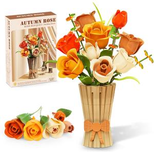 Roses Flowers Bouquet Building Set with Vase Compatible with Lego Bouquet, Botanical Collection for Home or Office Decor, Gifts for Valentine Mother's Day Birthday Christmas 868 PCS