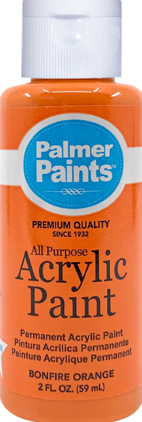 Palmer Paints™ PREMIUM QUALITY SINCE 1932 All Purpose Acrylic Paint Pintura Acrilica Permanente Permanent Acrylic Paint Peinture Acrylique Permanent BONFIRE ORANGE 2 FL. OZ. (59 mL)
