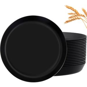 EI 18pcs Black Wheat Straw Plates,Heavy Duty Reuasble Unbreakable Plastic Plates with Lip Edge,Melamine Plates for Kitchen,Camping,Picnic,Halloween