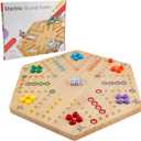 Large Size 20 inches Wood Wahoo Marble Board Game 2 Sided Game 4-6 Player for Friends and Family Party, Classic Wahoo Style Strategy Racing Game with 6 Dices,30 Marbles (Log), 20*18*0.8 Inches