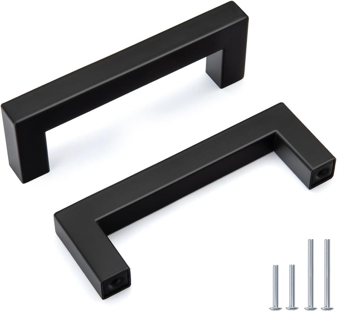 Goldenwarm 20 Pack 3inch(76mm) Black Cabinet Handles Matte Black Cabinet Pulls Stainless Steel Drawer Handle Modern Kitchen Hardware Cabinets Cupboard