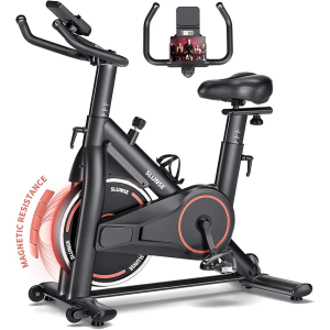 Exercise Bike, Adjustable Magnetic Resistance Stationary Bikes for Home with App Compatible, Quiet Indoor Cycling Bike with 350lbs Weight Capacity Comfortable Seat, Digital Monitor & Phone Mount