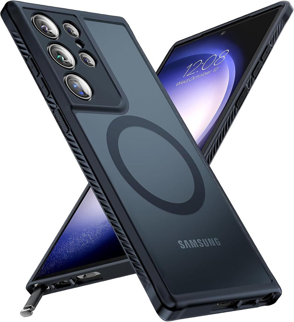 TOCOL for Samsung Galaxy S23 Ultra Case Magnetic, [Full Camera Protection] [Military Drop Protection] Translucent Matte Back Cover for S23 Ultra 6.8", Black