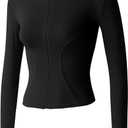 Gacaky Women's Slim Fit Lightweight Athletic Full Zip Stretchy Workout Running Track Jacket with Thumb Holes (Medium, Black)