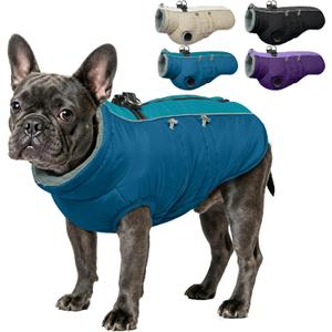 IDOMIK Warm Dog Coat with Harness, Waterproof Reflective Dog Jackets for Small Medium Large Dogs, Fleece High Collar Winter Jacket with Zipper, Pet Winter Snowsuit Clothes for Cold Weather,Blue M (M(Neck Girth:15"))
