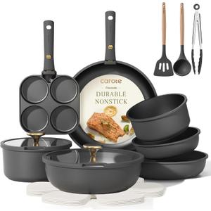CAROTE 19pcs Pots and Pans Set, Nonstick Cookware Set Detachable Handle, Induction Kitchen Cookware Sets Non Stick with Removable Handle, RV Cookware Set, Gold and Dark Gray