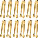 ddseexhe 12PCS Mini Serving Tongs,Stainless Steel Small Appetizer Tongs,4.3Inch Ice Tongs Sugar Tongs Mini Tongs for Appetizers Desserts Ice Bucket,Tea Party,Coffee Bar (Gold)