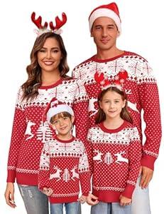 1Pcs Totatuit Family Matching Christmas Sweater Round Neck Reindeer Snowflakes Ugly Knitted Sweater Pullover for Men Women, Large