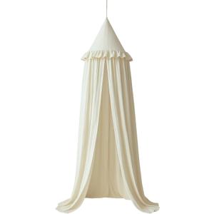 Wonder Space Kids Bed Canopy with Ruffles, Pastel Neutral Color for Boys & Girls, Frilled Cotton Tent Nursery Room Baby Crib Hanging Curtain Mosquito Netting Children Reading Nook Decoration (Ivory)