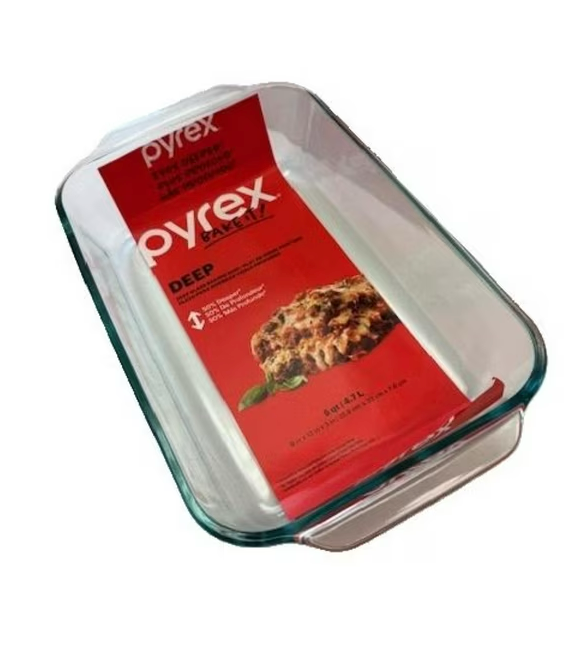 Pyrex Basics 3 Quart Oblong Glass Baking Dish, Clear 9 x 13 inch  - Original Genuine Pyrex - Made in the USA