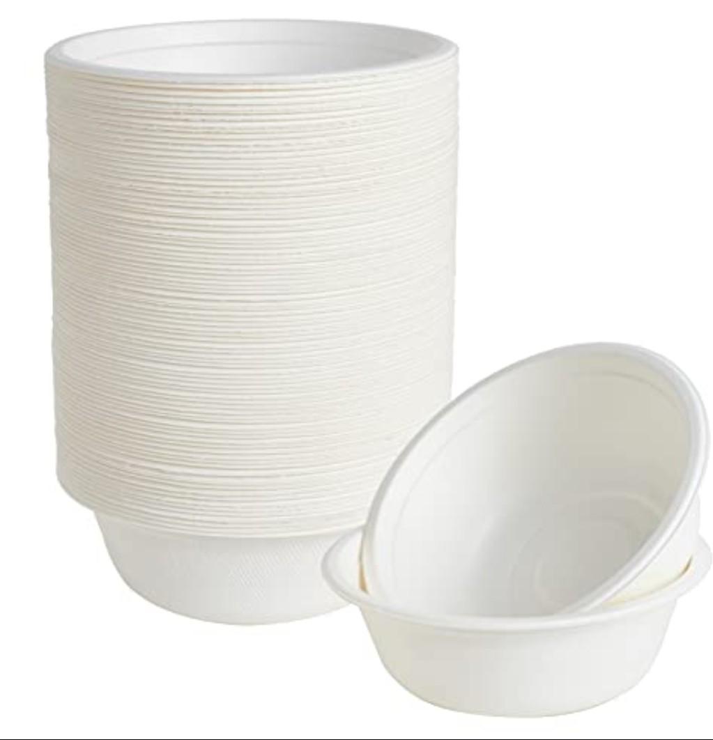ECOLipak 150 Pack 12 oz Paper Bowls Disposable, Heavy-Duty Biodegradable Compostable Bowls Made of Natural Sugarcane Bagasse, Suitable for Salad, Dessert, Milk, Cereals