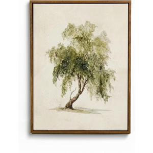 Framed Vintage Willow Trees Canvas Wall Art Rustic Watercolor Plant Prints Country Landscape Poster Green Botanical Pictures Calm Paintings Farmhouse Home Wall Decor for Bedroom Office