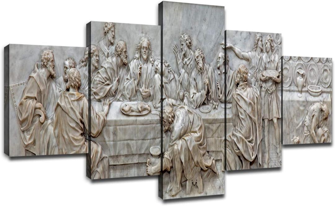 The Last Supper Wall Art Living Room Decor Canvas Paintings Dining Room Decoration Christ Picture Artwork Marble Jesus Prints Poster for Bedroom Ready to Hang(60''Wx32''H) (Large)