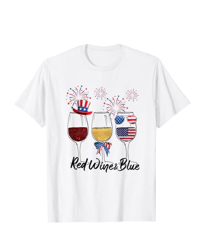 Red White Blue Glasses 4th of July Red & Blue T-Shirt, Size Large