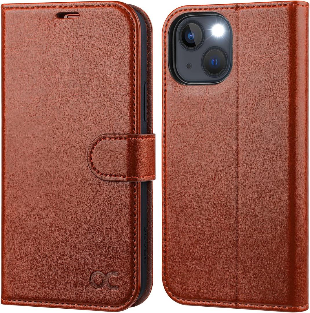 OCASE Compatible with iPhone 14 Wallet Case, PU Leather Flip Folio Case with Card Holders RFID Blocking Kickstand [Shockproof TPU Inner Shell] Phone Cover 6.1 Inch 2022 (Brown)