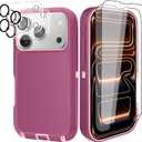 for iPhone 17 Pro Max Case (6.9"), with Belt Clip Holster and 2 Screen Protector+2 Camera Lens,Tough Durable,Military- Grade Shockproof Drop Protection,Heavy Duty Cover-WinePink