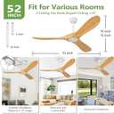 52 Inch Natural Wood Ceiling Fan No Light,Propeller Outdoor Ceiling Fans Without Lights with Wall Switch and Remote Control,Quiet DC Motor,3 Blades Ceiling Fan for Patios,Pavilion,Solid Wood