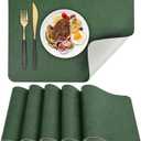 AAPLKER Faux Leather Placemats Set of 6, Vinyl Placemats Wipeable Waterproof Oil-Proof Table Mats, Heat Resistant Place Mats for Kitchen Indoor Outdoor, 16.9 x 11.8 Inch (Green/Grey)