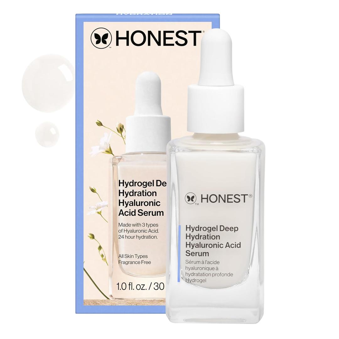Honest Beauty Hydrogel Deep Hydration Hyaluronic Acid Serum, Moisturizes Plumps, Hypoallergenic, Fragrance-Free, Vegan, Gentle for Sensitive Skin, 1 fl oz