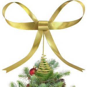 HUTHDAK Large Gold Bow Christmas Tree Topper,9.4 Inch Metal Tree Topper,Gold Bow Christmas Decorations for Xmas Home Decor Holiday Party Indoor Outdoor Shop Office