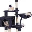 Heybly Cat Tree with Toy, Cat Tower condo for Indoor Cats, Cat House with Padded Plush Perch, Cozy Hammock and Sisal Scratching Posts, Smoky Gray HCT004SG (43.3 inch)