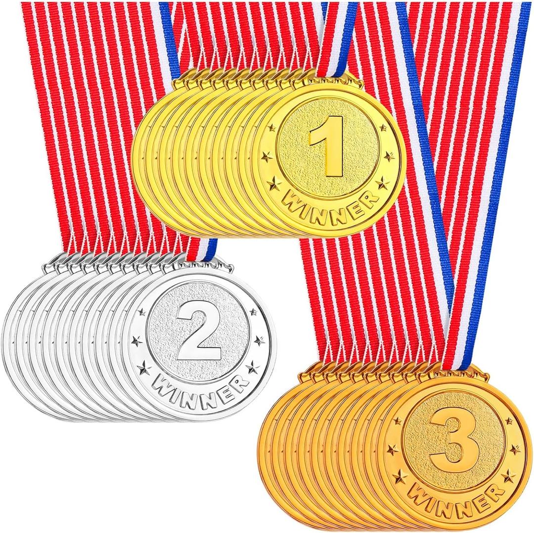 30/60 Pieces Gold Silver Bronze Award Plastic Medals, Winner Medals Bulk for Sports Party Favors, Games Competition Decorations