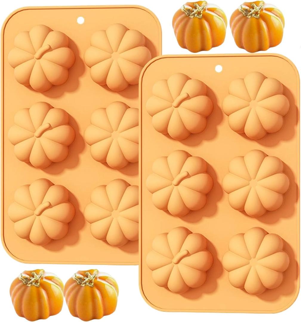 2 Pcs Pumpkin Silicone Chocolate Mold 3D Fall Halloween Chocolate Molds Thanksgiving Cake Pan Autumn Harvest Theme Candy Baking Soap Candle Molds for Home Party Decor