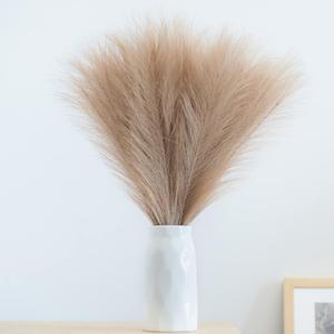 EVODIS Faux Pampas Grass, 18"/45cm Artificial Pampas Grass Fluffy 6 Stem pompous Grass Flower Arrangement for Boho Home Wedding Decoration (Taupe)