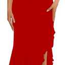 BORIFLORS Women's Elegant Bodycon Ruched Maxi Cocktail Dress Mesh Sleeveless Mermaid Ruffle Beach Wedding Guest Long Dresses (Red, L)