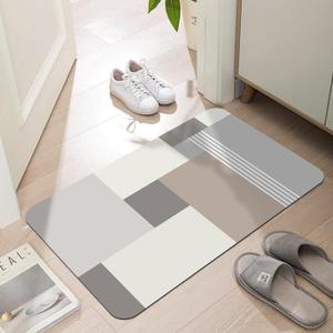 Door Mat Indoor, Ultra Thin Door Mat, 1/10 in Thin Door Mats for Inside Entry, Non-Slip, Absorbent, Quick-Dry Bath Mat, Washable, Fit Under Door Entryway Rug for Entrance, 30''X17'', Checked (1'5" x 2'6" (Rectangular), Geometric Bloom)
