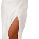 Summer Vacation Satin Maxi Dresses for Women 2025 Square Neck Formal Elegant Tank Top Wedding Guest Dress with Slit (White, S)
