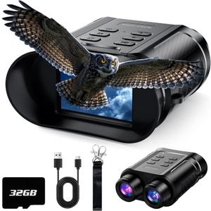 Birthday Gifts & Night Vision Goggles - 5W Upgraded 4K HD IR Binoculars - 8X Digital Zoom/Rechargeable Battery/32GB Card/Flashlight, Camping Exploration Gifts for Men Dad Husband Boy Friend (Bright Black)