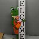 Glitzhome Welcome Sign for Front Porch, 36" H Wooden Frog Welcome Porch Sign Standing Large Signs for Home Front Door Yard Season Party Decor